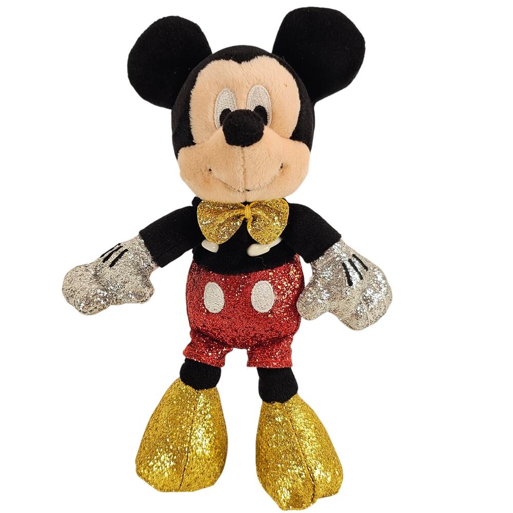 Disney Mickey Mouse Sparkle Plush 9” Ty Beanie Glitter Red Shorts Gold Shoes